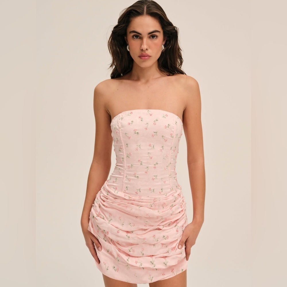 For Love and Lemons Raspberry Rose Strapless Mini Dress Keepsakes Collection